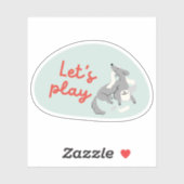 Niedlicher Hund, sage grün, "Lass uns spielen!" Aufkleber (Blatt)