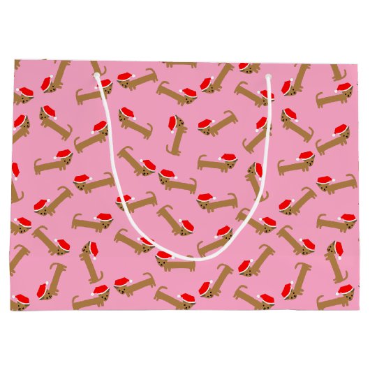 Niedlicher Hund Santa Dackel Muster Rosa Weihnacht Große Geschenktüte (Rückseite)