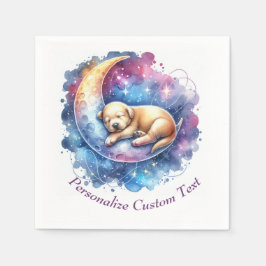 Niedlicher Hund schlafend auf einem halben Mond Serviette