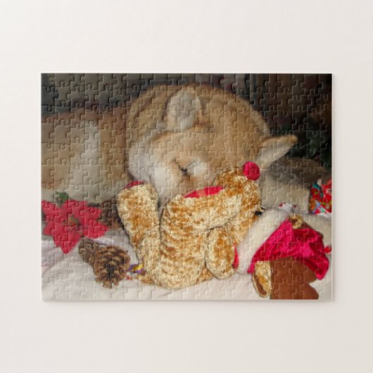 Niedlicher Hund schlafend kuscheliger Teddybär Puzzle (Horizontal)