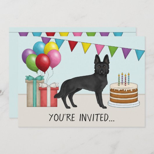 Niedlicher Hund Schwarzer Schäferhund farbenfroh Einladung (Vorne/Hinten)