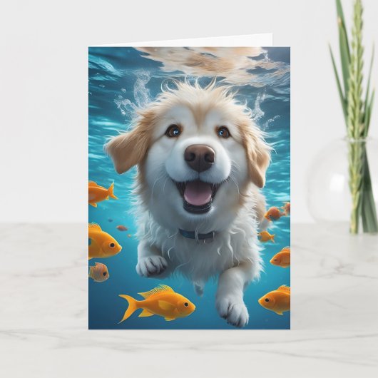 Niedlicher Hund Schwimmen mit Fischlederkarte Karte (Vorderseite)