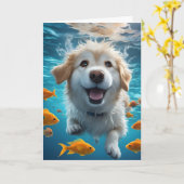 Niedlicher Hund Schwimmen mit Fischlederkarte Karte (Gelbe Blume)
