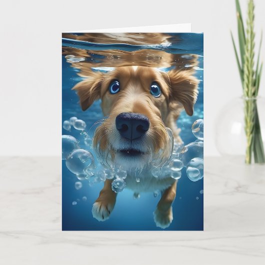 Niedlicher Hund Schwimmen unter Wasser Leere Gruß Karte (Vorderseite)