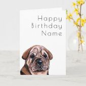 Niedlicher Hund Shar Pei Art Deco Geburtstag Karte (Gelbe Blume)