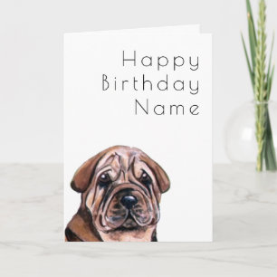 Niedlicher Hund Shar Pei Art Deco Geburtstag Karte