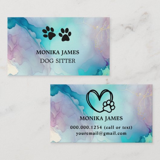 Niedlicher Hund Sitter Wasserfarbe Blau Lila Splas Visitenkarte (Vorne/Hinten)