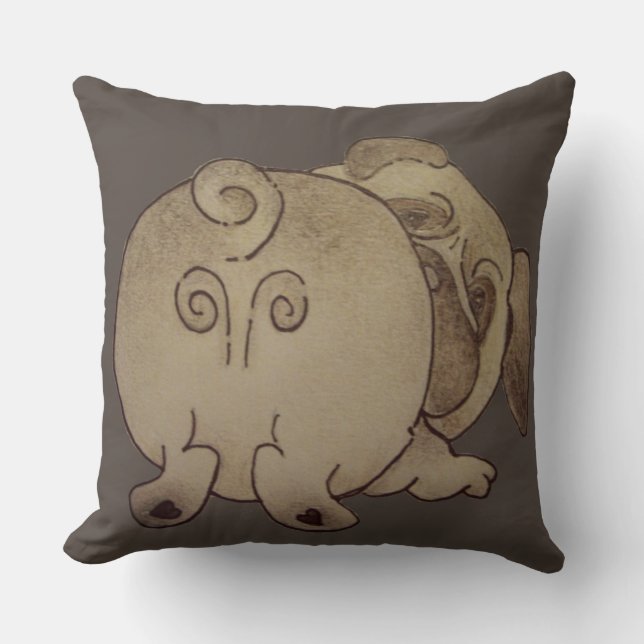 niedlicher Hund spielt braunen Mops Kissen (Vorderseite)