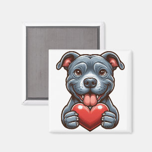 Niedlicher Hund umarmt Herz mit glücklichem Ausdru Magnet