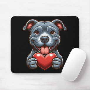 Niedlicher Hund umarmt Herz mit glücklichem Ausdru Mousepad