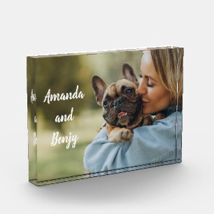 Niedlicher Hund und Besitzer personalisiert Fotoblock