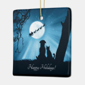 Niedlicher Hund und glückliche Katzen Weihnachten Keramikornament (Links)