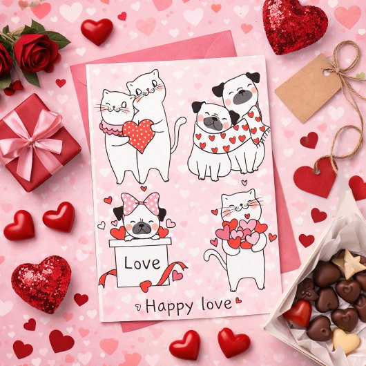 Niedlicher Hund und Katze Karte
