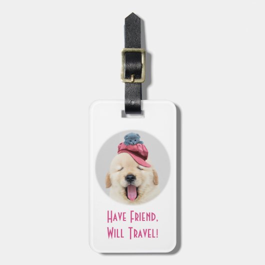 Niedlicher Hund und Katze, Reise, persönliche Name Gepäckanhänger (Vorderseite vertikal)