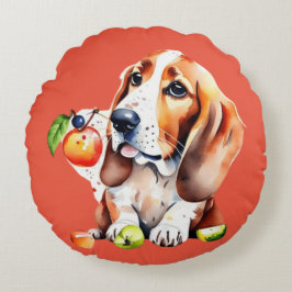 Niedlicher Hund und Obst Rundes Kissen