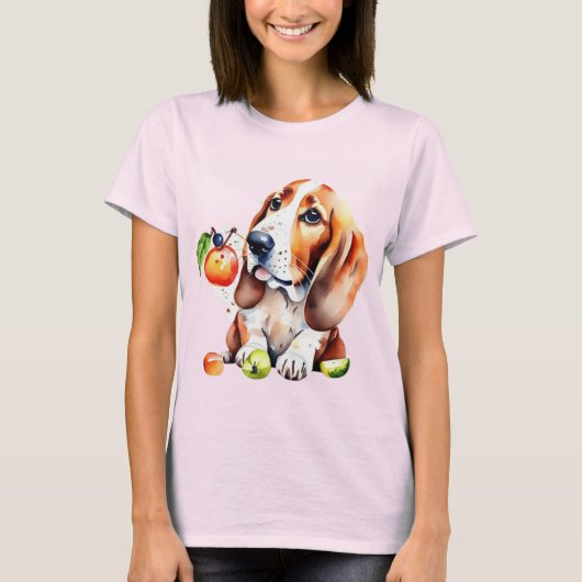 Niedlicher Hund und Obst T-Shirt (Vorderseite)