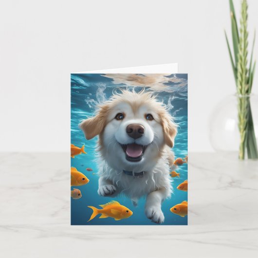 Niedlicher Hund unter Wasser Schwimmen mit Fischle Karte (Vorderseite)