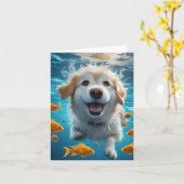 Niedlicher Hund unter Wasser Schwimmen mit Fischle Karte (Gelbe Blume)