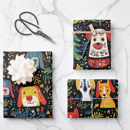 Niedlicher Hund Weihnachtsblatt Geschenkpapier Set (Vorderseite)