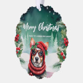 Niedlicher Hund Weihnachtsfeiertag Jungen Ornament Karte (Links)