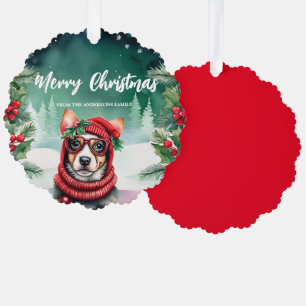 Niedlicher Hund Weihnachtsfeiertag Jungen Ornament Karte