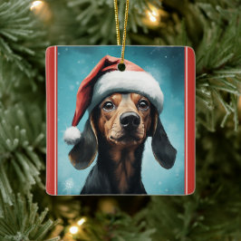 Niedlicher Hund Weihnachtsmannmütze Dackel Weihnac Keramikornament