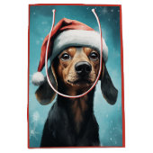 Niedlicher Hund Weihnachtsmannmütze Dackel Weihnac Mittlere Geschenktüte (Vorderseite)