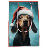 Niedlicher Hund Weihnachtsmannmütze Dackel Weihnac Mittlere Geschenktüte (Rückseite)