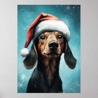 Niedlicher Hund Weihnachtsmannmütze Dackel Weihnac Poster