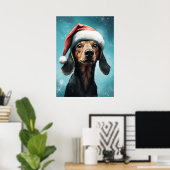 Niedlicher Hund Weihnachtsmannmütze Dackel Weihnac Poster (Heimbüro)