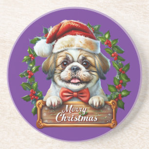 Niedlicher Hund Weihnachtsschmuck - Frohe Weihnach Getränkeuntersetzer