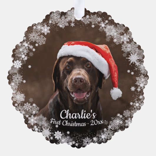 Niedlicher Hund Welpe Haustier Erstes Foto Schneef Ornament Karte (Rückseite)