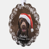 Niedlicher Hund Welpe Haustier Erstes Foto Schneef Ornament Karte (Links)