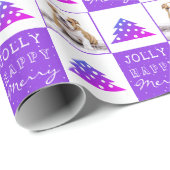 Niedlicher Hund Welpe Haustier Frohe Lila Weihnach Geschenkpapier (Rolleneckpunkt)