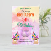 Niedlicher Hund Welpe-Kind-Geburtstagsparty Einladung (Stehend Vorderseite)