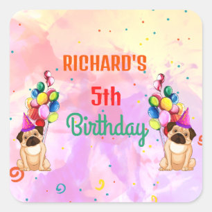 Niedlicher Hund Welpe-Kind-Geburtstagsparty Quadratischer Aufkleber