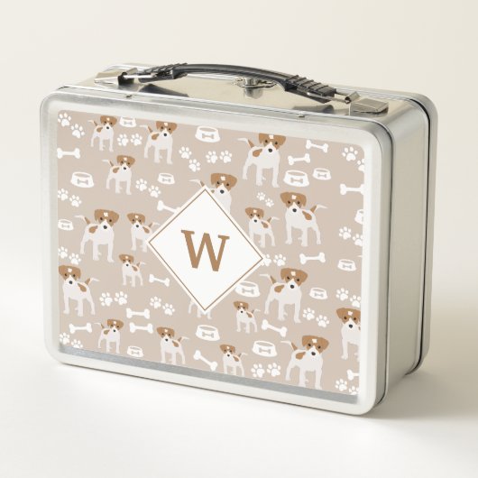 Niedlicher Hund Welpe Paw Prints Muster Monogramm Metall Brotdose (Rückseite)