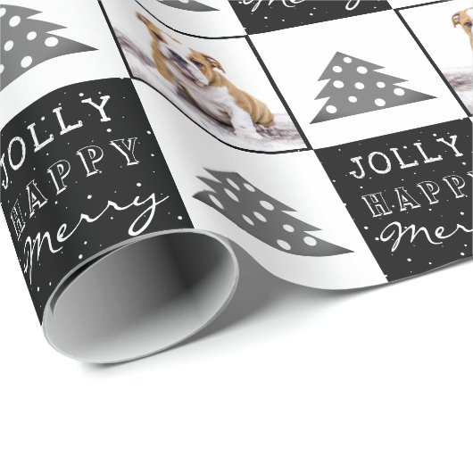 Niedlicher Hund Welpe Pet Merry Black Christmas Tr Geschenkpapier (Rolleneckpunkt)