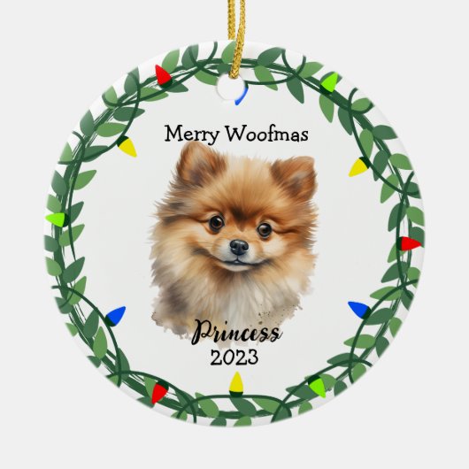 Niedlicher Hund/Welpe Spitz Monogramm Ornament (Vorne)