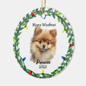 Niedlicher Hund/Welpe Spitz Monogramm Ornament (Links)