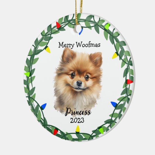 Niedlicher Hund/Welpe Spitz Monogramm Ornament (Links)