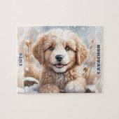 Niedlicher Hund Welpe Winterschnee Individuelle Na Puzzle (Horizontal)