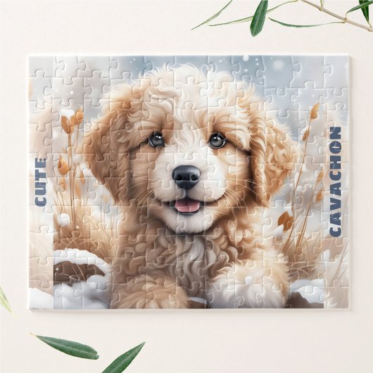 Niedlicher Hund Welpe Winterschnee Individuelle Na Puzzle
