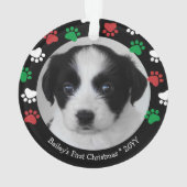 Niedlicher Hund Welpen Erster Weihnachtsaufdruck R Ornament (Rückseite)