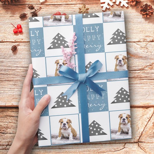 Niedlicher Hund Welpen Typografie Weihnachtsbaum F Geschenkpapier