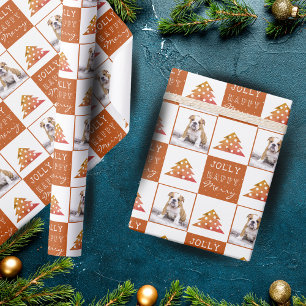 Niedlicher Hund Welpen Typografie Weihnachtsbaum F Geschenkpapier
