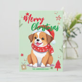 Niedlicher Hund Welppy santa Weihnachtsfamilie Feiertagskarte (Stehend Vorderseite)