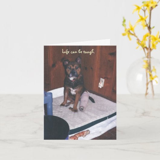 Niedlicher Hund wird gut/gebrochen Karte (Gelbe Blume)