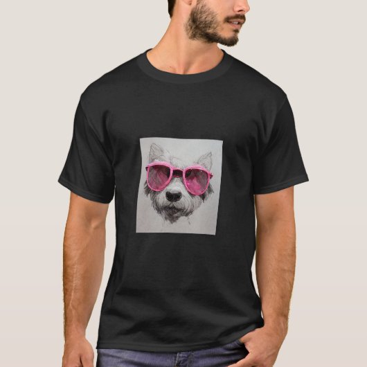 NIEDLICHER HUNDE, DER PINK-SUNGLASSEN TRAT, URSPRÜ T-Shirt (Vorderseite)
