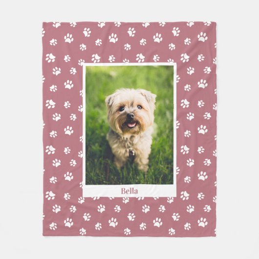 Niedlicher Hunde Foto Name White Paw Drucke Rose G Fleecedecke (Vorderseite)